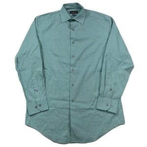 Alfani Geo Print Dress Shirt Mens Small 14-14.5 32-33 Teal Green NEW